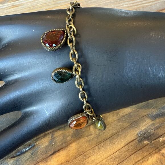 LAILA ROWE Antiqued Bronze Multicolor Small Teardrop Charm 7.5-8.5" Bracelet - Picture 2 of 9
